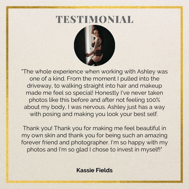 Kassie Fields shares her testimonial on investing in a photoshoot with Ashley St. Clair that boosted her confidence and provided a lasting friendship.